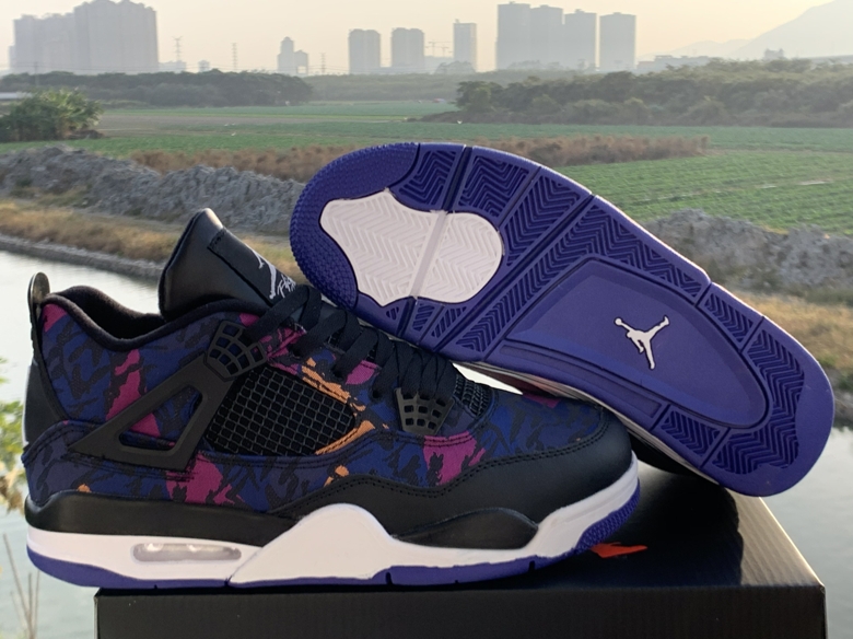 Air Jordan 4 Rush Violet Tiger Print Black Blue Shoes